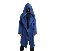 GTHTTT Mens Hooded Poncho Cape Cloak Long Cardigan Open Front Draped Lightweight Shawl Windbreaker Leisure Coats Jackets,Blue,S