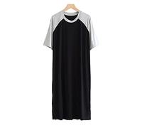 GTHTTT Men's Nightshirt Cotton Raglan Sleepwear Short Sleeve Pajama Dress Round Neck Sleep Shirt Splicing Nightgown,light gray black,L
