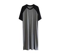 GTHTTT Men's Nightshirt Cotton Raglan Sleepwear Short Sleeve Pajama Dress Round Neck Sleep Shirt Splicing Nightgown,black dark gray,XXL