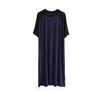 GTHTTT Men's Nightshirt Cotton Raglan Sleepwear Short Sleeve Pajama Dress Round Neck Sleep Shirt Splicing Nightgown,black navy,5XL