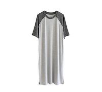 GTHTTT Men's Nightshirt Cotton Raglan Sleepwear Short Sleeve Pajama Dress Round Neck Sleep Shirt Splicing Nightgown,dark light gray,3XL