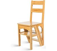 GTHTUHFD 2 In 1 Wooden Folding Library Ladder Chair Lightweight Portable Multifunctional Step Stool, 4 Step Dual Purpose Ladder For Home, Office & Library Use,Wood Color