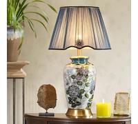 GTHTUHFD 22" /27" Ceramic/All Copper Table Lamp Contemporary Bedside Desk Nightstand Lamp Hand Painted Flower Pattern For Bedroom Living Room Office Bookcase,40 * 68.5cm