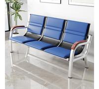 GTHTUHFD 3-Seat Upholstered Leather Entryway Bench with Backrest & Solid Wood Armrests - Stylish Waiting Room Chairs for Airport, Bank, Hospital & Salon,Blue-One Size