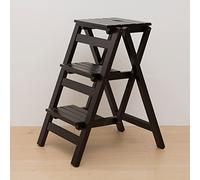 GTHTUHFD 3 Step Folding Ladder Stool Multifunctional Wooden Chair For Home & Library Heavy Duty 150Kg Capacity Space Saving Black Shelf & Step Stool Combo