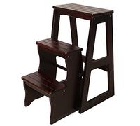 GTHTUHFD 3 Step Folding Solid Wood Step Ladder Stool For Adults Portable Convertible Chair For Home Office Kitchen Outdoor Use Black