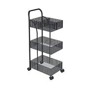 GTHTUHFD 3-Tier Metal Rolling Utility Trolley Cart - Versatile Storage Solution For Kitchen Office Garage & Bathroom - Mobile Service Trolley On Wheels For Easy Organiza,Black-37x24x78cm