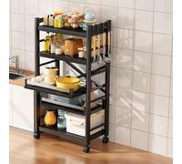 GTHTUHFD 4-Tier Rolling Microwave Stand With Adjustable Shelves Metal Kitchen Storage Cabinet With Pull-Out Basket For Kitchen Appliances 79.8 Cm Wide 155.9 Cm Tall,Five-layer Double pull 31.4