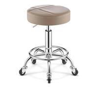GTHTUHFD Adjustable Round Work Stool Chair - 360° Swivel Rolling Stool With 5 Wheels, Height 44-60 Cm, Ergonomic Design For Home & Office Use, Comfortable Footrest,Beige