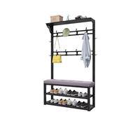 GTHTUHFD Coat Rack Stand With Shoe Bench, Free Standing Hall Tree With Hook, Shoe Hat Rack Stand With Coat Rack, Easy To Assemble, For Living Room, Hallway 80/100 X 30 X 172 Cm,Black Gray-100cm