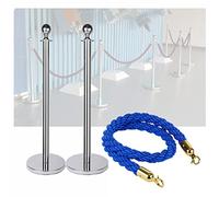 GTHTUHFD Crowd Control Stanchion, Set Of 3 Pieces Polyester Ropes Queue Rope Barriers, Crowd Control Queue Line Barrier - Easy Connect Assembly Silver-Blue