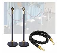 GTHTUHFD Crowd Control Stanchion, Set Of 3 Pieces Polyester Ropes Queue Rope Barriers, Crowd Control Queue Line Barrier - Easy Connect Assembly Black Gold-Black