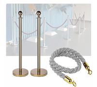 GTHTUHFD Crowd Control Stanchion, Set Of 3 Pieces Polyester Ropes Queue Rope Barriers, Crowd Control Queue Line Barrier - Easy Connect Assembly Gold-Grey