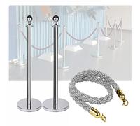 GTHTUHFD Crowd Control Stanchion, Set Of 3 Pieces Polyester Ropes Queue Rope Barriers, Crowd Control Queue Line Barrier - Easy Connect Assembly Silver-Grey