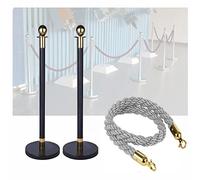 GTHTUHFD Crowd Control Stanchion, Set Of 3 Pieces Polyester Ropes Queue Rope Barriers, Crowd Control Queue Line Barrier - Easy Connect Assembly Black Gold-Grey
