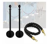 GTHTUHFD Crowd Control Stanchion, Set Of 3 Pieces Polyester Ropes Queue Rope Barriers, Crowd Control Queue Line Barrier - Easy Connect Assembly Black-Black