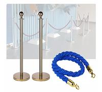 GTHTUHFD Crowd Control Stanchion, Set Of 3 Pieces Polyester Ropes Queue Rope Barriers, Crowd Control Queue Line Barrier - Easy Connect Assembly Gold-Blue