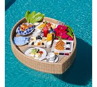 GTHTUHFD Floating Refreshment Table Tray for Swimming Pool, Floating Water Surface Table Drink Disc, Floatin Food Plate for Brunch, Food on The Water,Brown