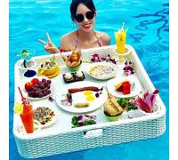 GTHTUHFD Floating Tray Portable Floating Pool Tray, Luxury Floating Serving Tray Table, Stylish Breakfast Tray On The Water, Rattan Woven Swimming Pool Loating Food & Drink Holder,White-100 * 60Cm