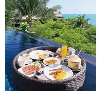 GTHTUHFD Floating Tray Tray Rattan Pool Floating Tray, Water Floating Tray, Multi-Function Floating Breakfast Tray, Outdoor Party Floating Food Tray
