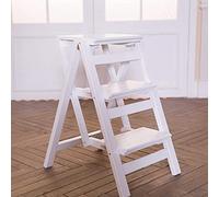GTHTUHFD Foldable Wooden Step Stool - Lightweight 3-Step Ladder Chair For Home & Kitchen - Sturdy Wide Footrest Easy Storage Portable Tread Stool For All Ages,White-3 steps