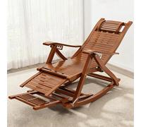 GTHTUHFD Folding Bamboo Rocking Chair, Outdoor Relaxing Recliners With Adjustable Backrest, Patio Reclining Rocker Chair, Lounge Chair For Beach, Yard, Lawn, Pool,Brown