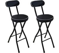 GTHTUHFD Folding Bar Stools With Backrest - Cushioned Black & White High Seat For Kitchen & Breakfast, Metal Legs & Footrest, 2-Pack Counter Chairs,Black2pcs-Sitting height 24in