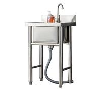 GTHTUHFD Freestanding Utility Sink,Outdoor Sink Set,Free Standing Single Bowl Utility Sink Stainless Steel Commercial Kitchen Sink Set Outdoor Sink with Faucet Drain for,Silver-60cm