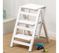 GTHTUHFD Indoor Climbing Stool Step Ladder For Adults Counter Chair 3 Step Folding Wooden Stool Household Multifunctional Colorful Ladder,White-3 step