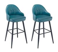 GTHTUHFD Kitchen Counter Height Bar Stools Set Of 2 With Backs, Home Dinning Bar Chairs, Pu Leather Black Chrome Frame Upholstered Seat, For Pubs, Counter, Kitchen Island, Dining Room,Royal Blue-75cm