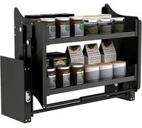 GTHTUHFD Kitchen Organiser 2 Tier Pull Down Kitchen Cabinet Organiser Highboard Pull Down Shelf Built In Space Saver Kitchen Utensils Lift Up Cabinet Black,One Color-90cm Cabinet