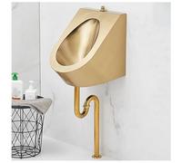 GTHTUHFD Men'S Flushing Urinal Stainless Steel Urinal, Commercial Washout High-Efficiency Urinal Creative Golden Urinal, Household Wall-Hung Toilets Urinal, For Hotels/Bars/A,Ground Drainage-Kit 1