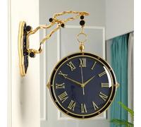 GTHTUHFD Metal Double Sided Clock, Modern Two Faces Hanging Clocks, Round Decorative Wall Light Luxury Mounted Home Décor Clock For Indoor Outdoor Etc.