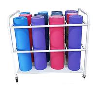 GTHTUHFD Mobile Yoga Mat Storage Rack With Wheels - Multifunctional Pilates Trolley Cart Foam Roller & Towel Display Stand Perfect For Home Gym,White