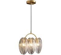 GTHTUHFD Modern Crystal Pendant Light,3-Light Chandelier Modern Brass With Clear Ribbed Glass Leaf Compatible With Dining Room,Chandelier Ceiling Fixtures