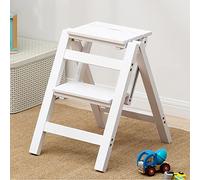 GTHTUHFD Multi Color Folding Step Ladder Stool For Adults Solid Wood 4 Step Counter Chair Indoor Climbing Stool With Multifunctional Design,White-2 step
