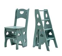 GTHTUHFD Multifunctional 4 Step Folding Library Ladder Chair Portable Wooden Step Stool & Display Stand For Home Green,Green-35x47.5x88cm