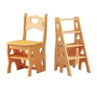 GTHTUHFD Multifunctional Folding Library Ladder Chair Portable 4 Step Wooden Step Stool Walnut Display Stand For Home Space Saving Furniture,Natural-35x47.5x88cm