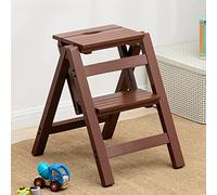 GTHTUHFD Multifunctional Folding Solid Wood Step Ladder Stool For Adults Indoor Climbing Stool With 2/3/4 Steps Household Counter Chair In Multiple Colors,Brown-2 step
