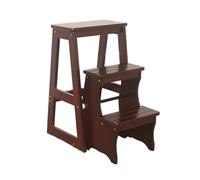 GTHTUHFD Multifunctional Solid Wood Folding Stool - 3-Step Ladder Chair For Kitchen, Bathroom & Office - Sturdy, Space-Saving Design, Ideal For Home & Work Use,Black Walnut