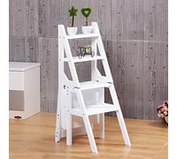 GTHTUHFD Multifunctional White Wooden Ladder Chair - Folding Step Stool Portable Library Steps & Bookshelf Display Ideal For Home & Office Use Space-Saving Design