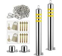 GTHTUHFD Parking Guardrails Parking Barrier 2 Pack Bollard Post And 5M Warning Chain Parking Bollard For Lane Security Stainless Steel Detachable Drive Bollardrqjsz4030