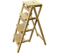 GTHTUHFD Portable Folding 4 Step Climbing Stool Chair With Safety Features And Solid Wood Seat Multifunctional Foldable Ladder And Flower Rack For Home Use,B