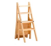 GTHTUHFD Portable Folding Wooden Ladder Stool 4 Steps Climbing Chair For Indoor Use Multi Purpose Step Stool For Kitchen Bathroom And Flower Stand Space Saving Design