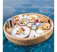 GTHTUHFD Rattan Woven Serving Tray,Floating Buffet Table Serving Tray with Handles,Floating Serving Tray Table Bar Swimming Pool Floating Tray for Pool Serving Drinks Brunch Food on the Water