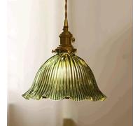 GTHTUHFD Retro Brass Glass Flower Chandelier - Simple Porch Balcony - Ceiling Pendent Lamp - Single Head Interior Decoration Hanging Lighte27 Hanging Luminaire,Chandelier Cei,Green-18 * 20cm