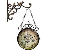 GTHTUHFD Retro Double Sided Wall Clock Large Silent European Iron Vintage Two Faces Innovative Classic Wall Hanging Clocks With Bird Finial,Quiet Antique Round Clock