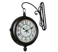 GTHTUHFD Retro Stand Clock 360° Rotating Metal Wall Clock Double- Sided Hanging Clock Silent Non Ticking Retro Indoor/Outdoor Grand Corridors Veranda Railway Station Patio Central Stat