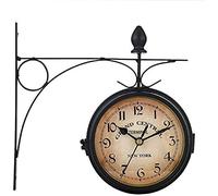GTHTUHFD Retro Stand Clock Retro Double Sided Wall Clock Garden Artistic Sided Silent Wall Clock Quiet, Easy Read, Garden Train Station Clock For Corridors Veranda Railway Station Home
