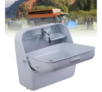 GTHTUHFD RV Wall-Mounted Sink,RV Sink, Square Single Bowl Sink Stainless Steel Folding Sink with Curved Faucet Multifunctional Hand Wash Basin for Bars, Food Trucks, Cam,White